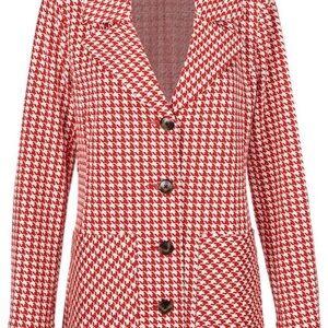CAbi Red and White Houndstooth Blazer